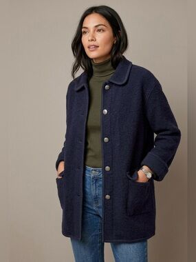 TALBOTS Vintage Boiled Wool Jacket in Navy Blue Collegiate Equestrian Size L